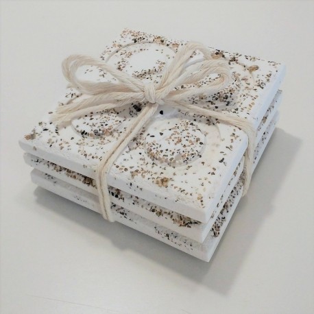 3 Panot coasters, white with sand grains