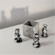 3 Caganer figurines in grey ceramic resin with silver metal finish
