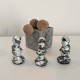 3 Caganer figurines in grey ceramic resin with silver metal finish