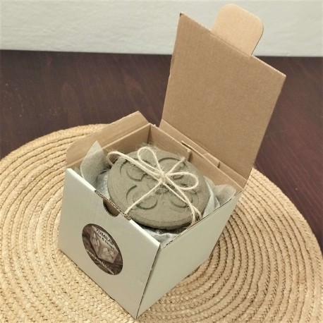 8 round Panot coasters,dark grey concrete, Barcelona flower